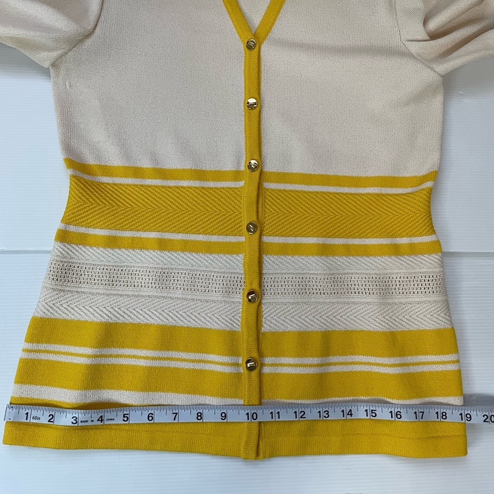 St John Santana Knit Cardigan Gold Tone Buttons Yellow Cream Stripe Size 6 - Picture 7 of 11